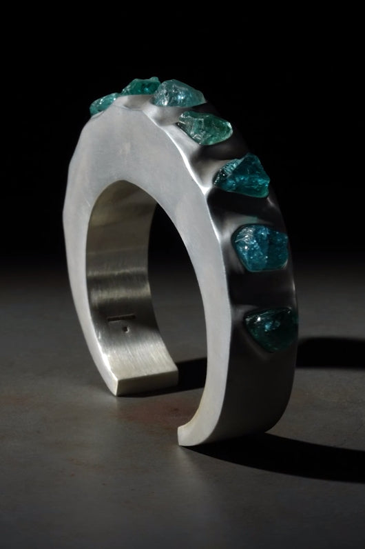 Parts of Four Crescent Crescent Bracelet Collection I Highly Handcrafted 2002-2-AS+MA+NAPA 15mm Acid Silver+Matte Sterling Silver+Neon Apatite PPOF47